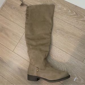 NWOT Faux Suede Beige Knee High Boots